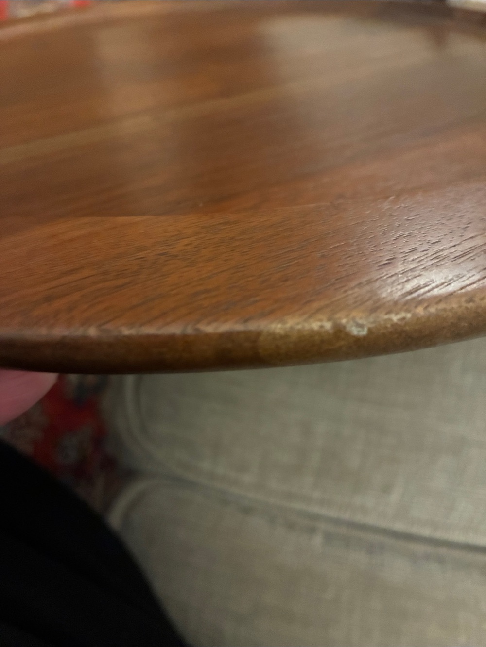 Ozark Native Wood Prod Walnutware Solid Walnut Round Wood Serving Tray w/Handles - Picture 12 of 13